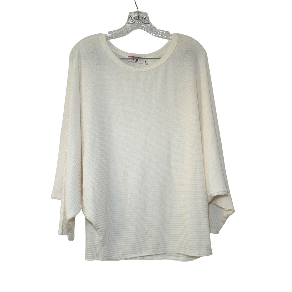 Andree by Unit Cream Ribbed Knit Dolman Sleeve Oversized Top Sweater